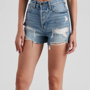 Reese High Rise Destructed Denim Shorts By Windsor Denim