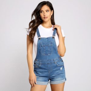 Stylishly Distressed Denim Shortalls