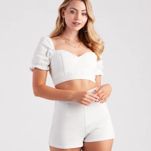 Denim Darling Puff Sleeve Cutout Romper