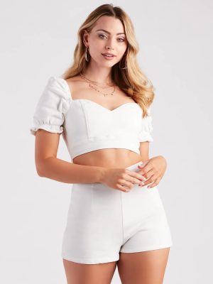 Denim Darling Puff Sleeve Cutout Romper