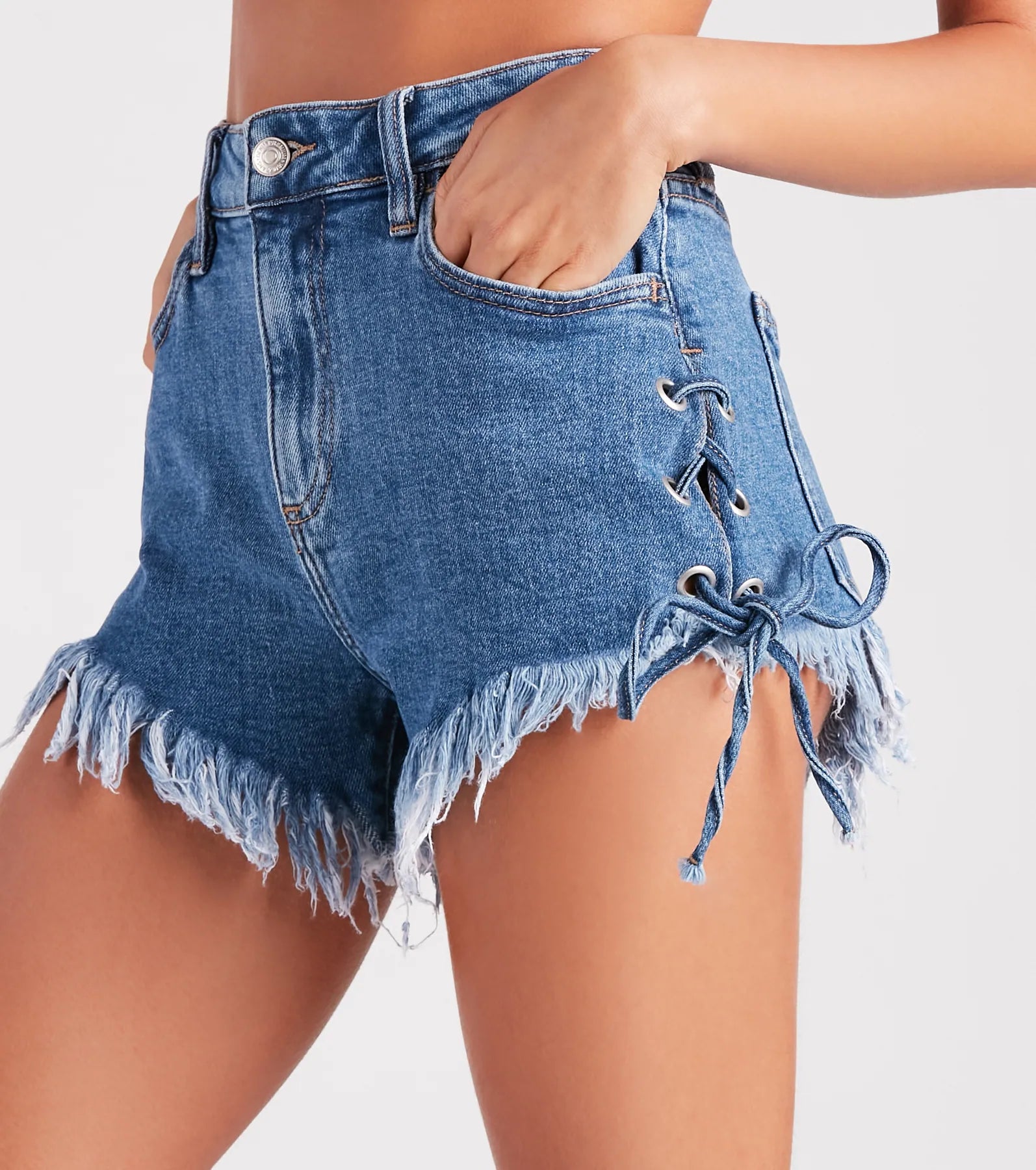 Remy High-Rise Lace-Up Denim Shorts - Image 4