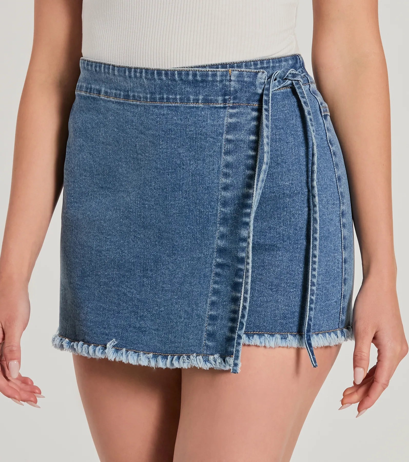 Stylish Appearance Side-Tie Wrap Denim Skort - Image 4