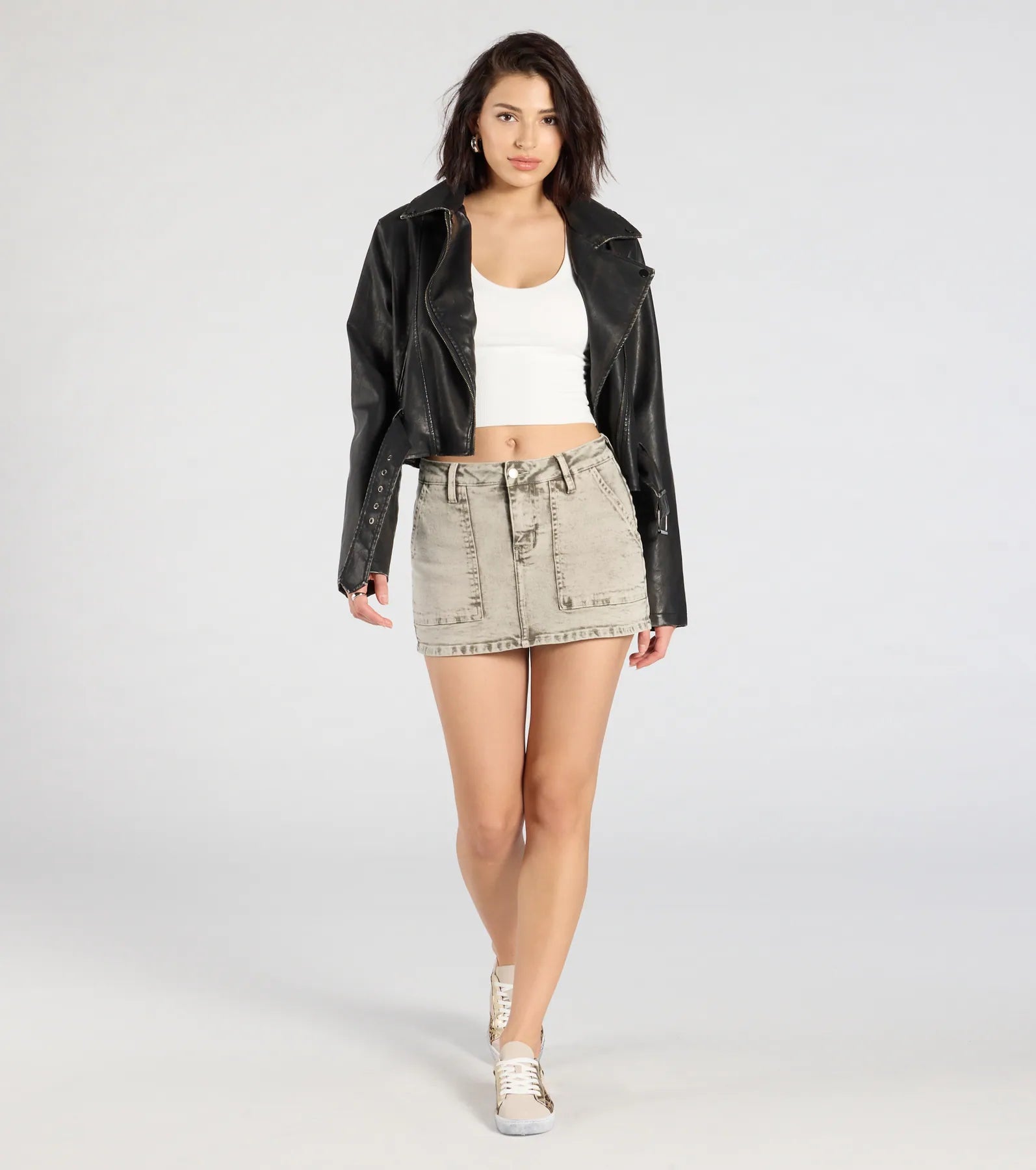 Hit The City Mid-Rise Acid Denim Skort - Image 3
