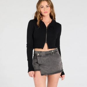 City Slicker High-Rise Faux Wrap Denim Skort