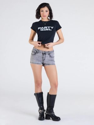 Casual Edge Mid-Rise Acid Wash Denim Shorts