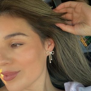 Perfect Glamour Faux Pearl Rhinestone Bow Earrings