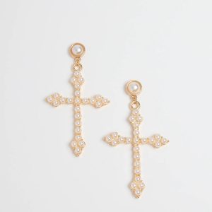 Blessed Style Faux Pearl Cross Earrings