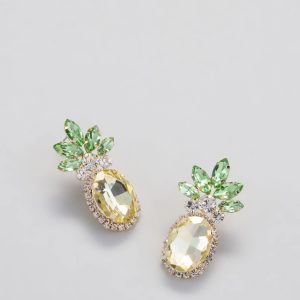 Tropical Fun Rhinestone Pineapple Stud Earrings