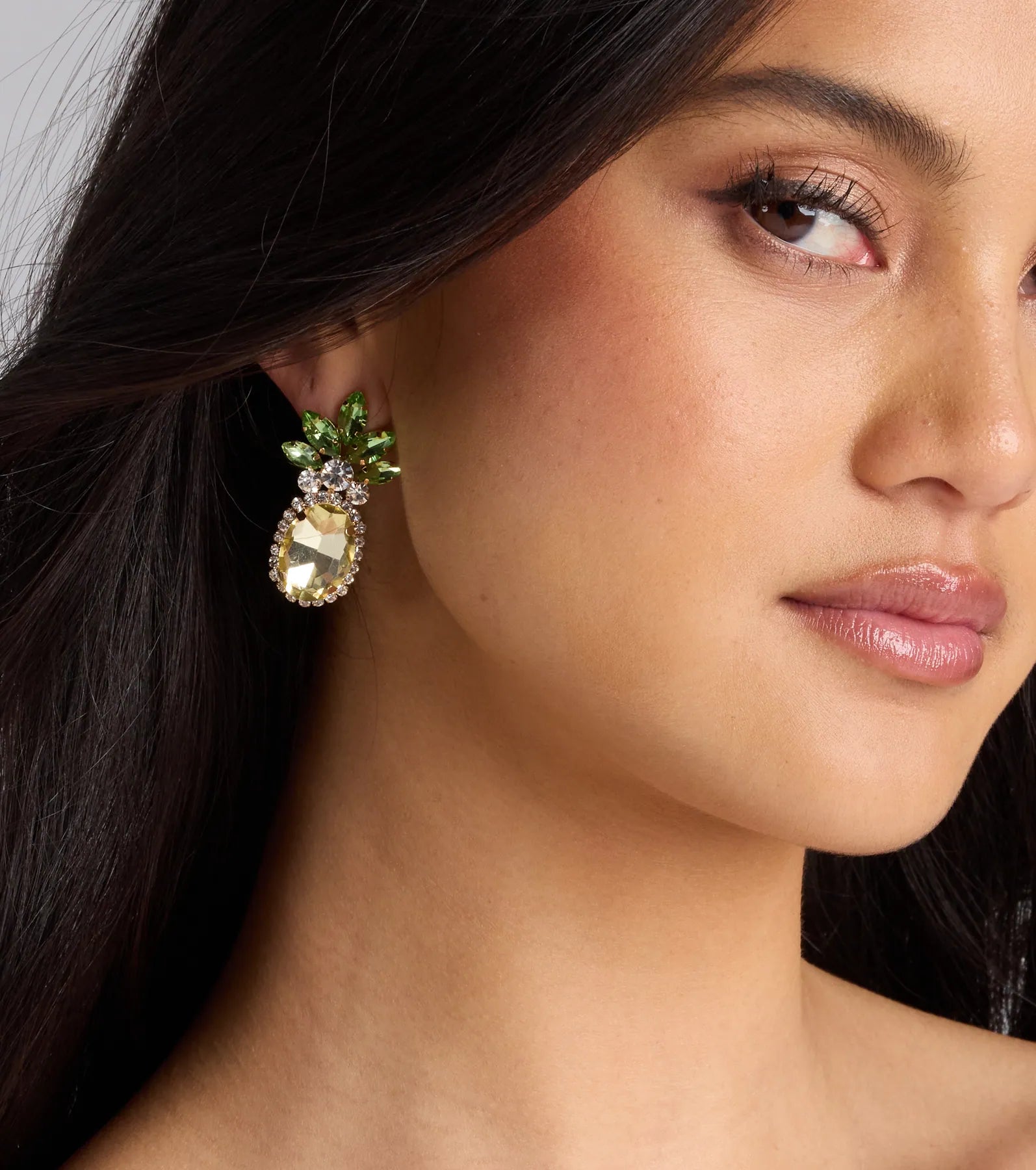 Tropical Fun Rhinestone Pineapple Stud Earrings - Image 3