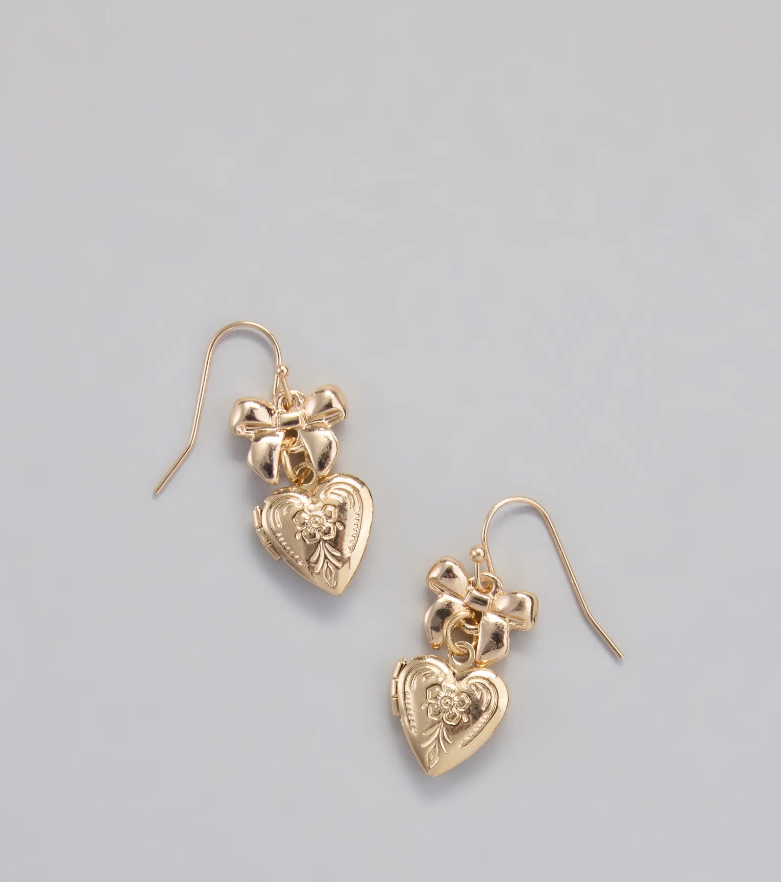 Cutesy Glam Bow Heart Locket Earrings