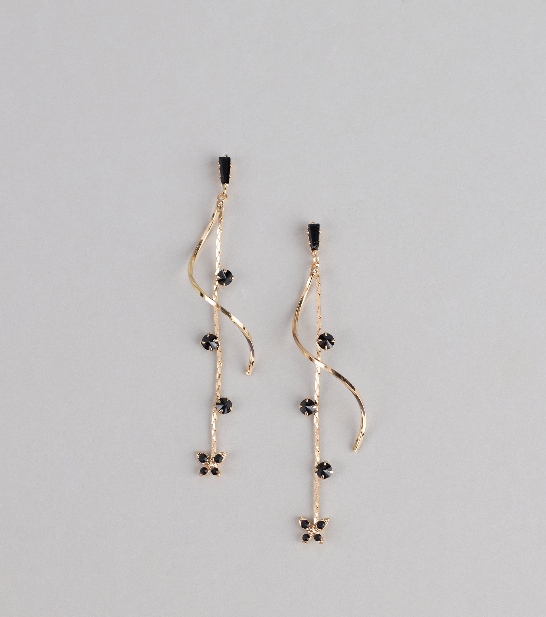 Spirals And Sparkle Butterfly Linear Earrings