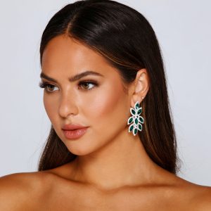 Feeling Lucky Rhinestone Leaf Duster Earrings