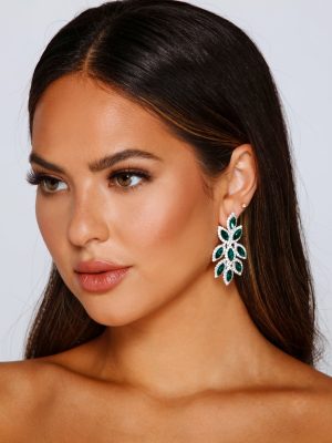 Feeling Lucky Rhinestone Leaf Duster Earrings