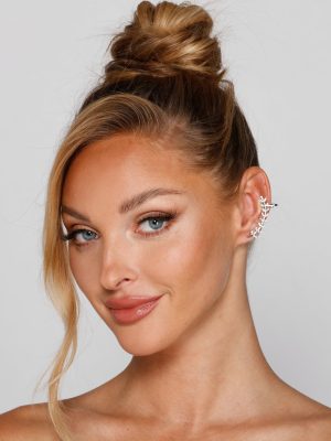 Rhinestone Leaf-Detailed Crawler And Stud Set