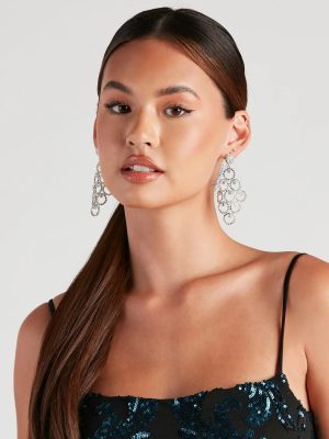 Radiant Details Rhinestone Chandelier Earrings