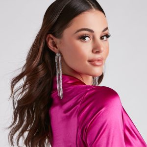 Glam Rep Rhinestone Fringe Earrings