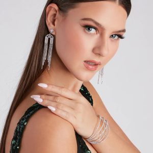 Glam Statement Rhinestone Fringe Earrings