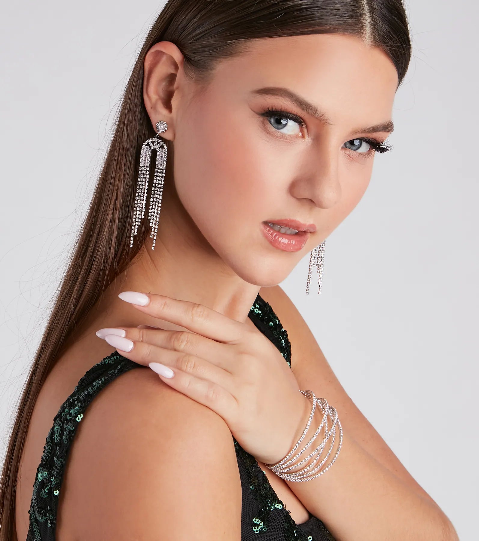 Glam Statement Rhinestone Fringe Earrings