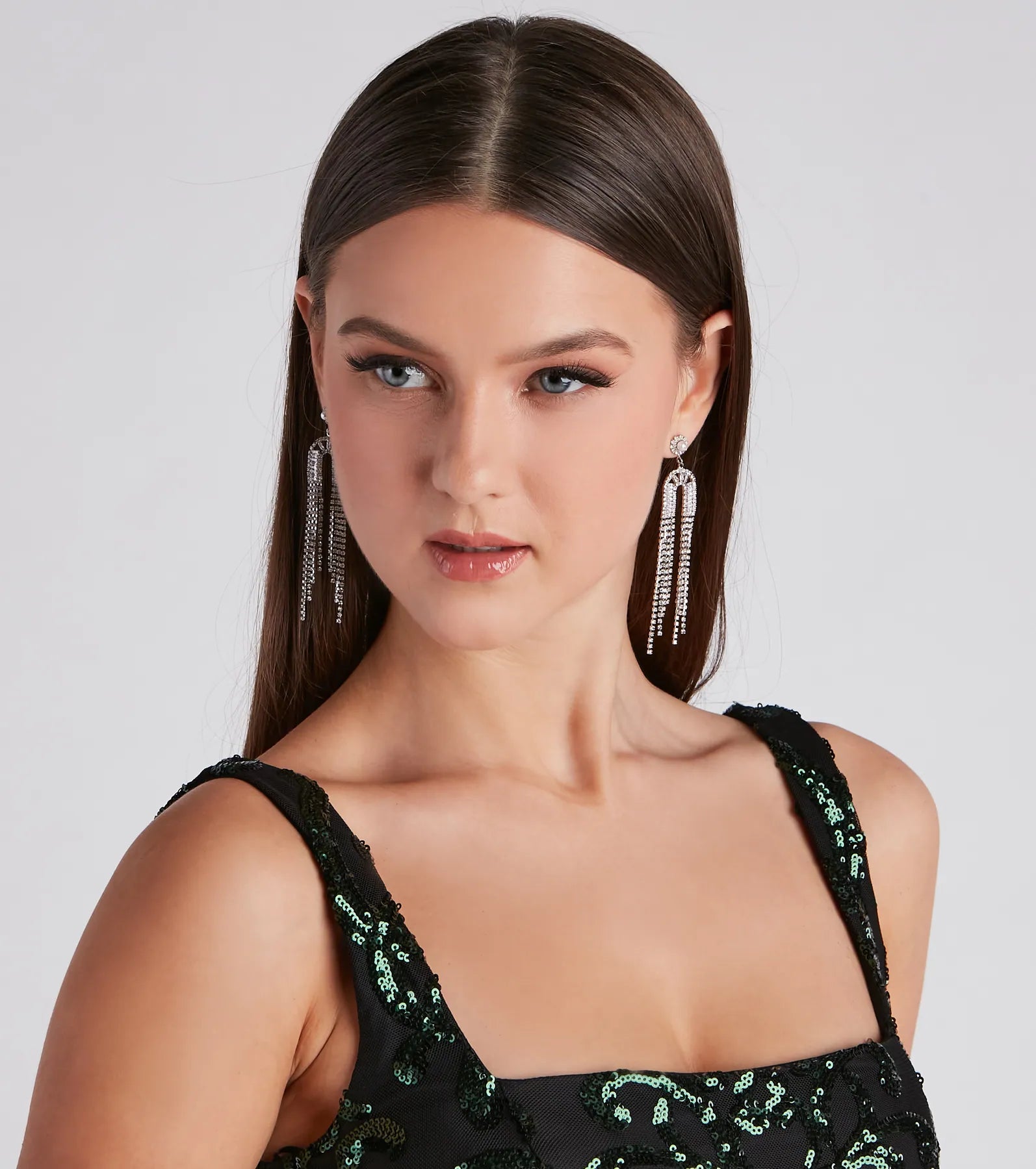 Glam Statement Rhinestone Fringe Earrings - Image 2