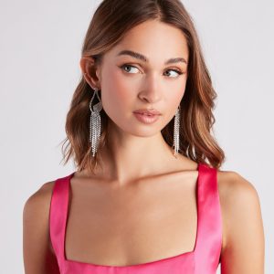 Elegant Shine Rhinestone Fringe Earrings