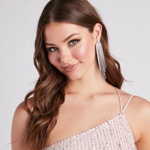 Pretty Glam Vibes Rhinestone Fringe Earrings