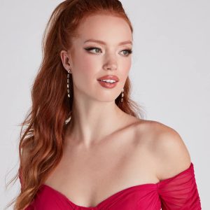 Chic Shine Rhinestone Stud And Duster Earrings Set