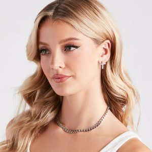 Dainty Cubic Zirconia Cross Earrings