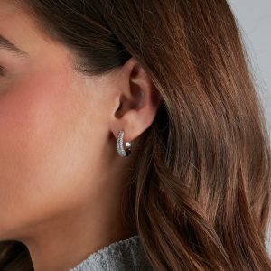 Chic 14K White Gold Plated Cubic Zirconia Hoop Earrings