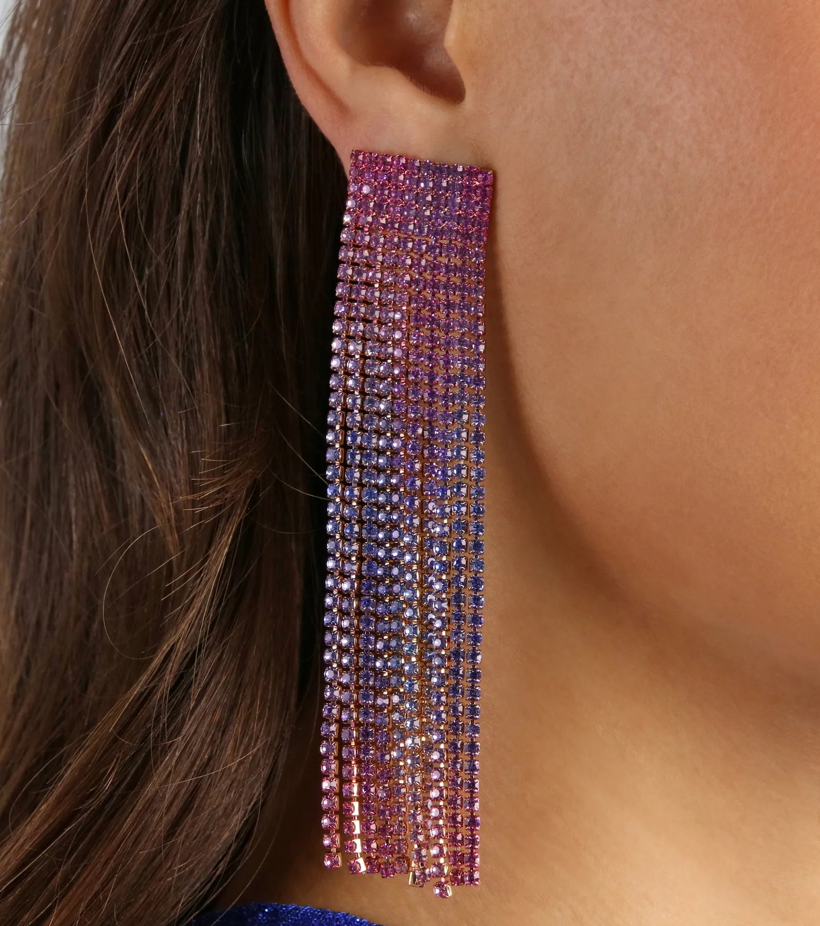 Captivated Color Ombre Fringe Rhinestone Earrings - Image 2