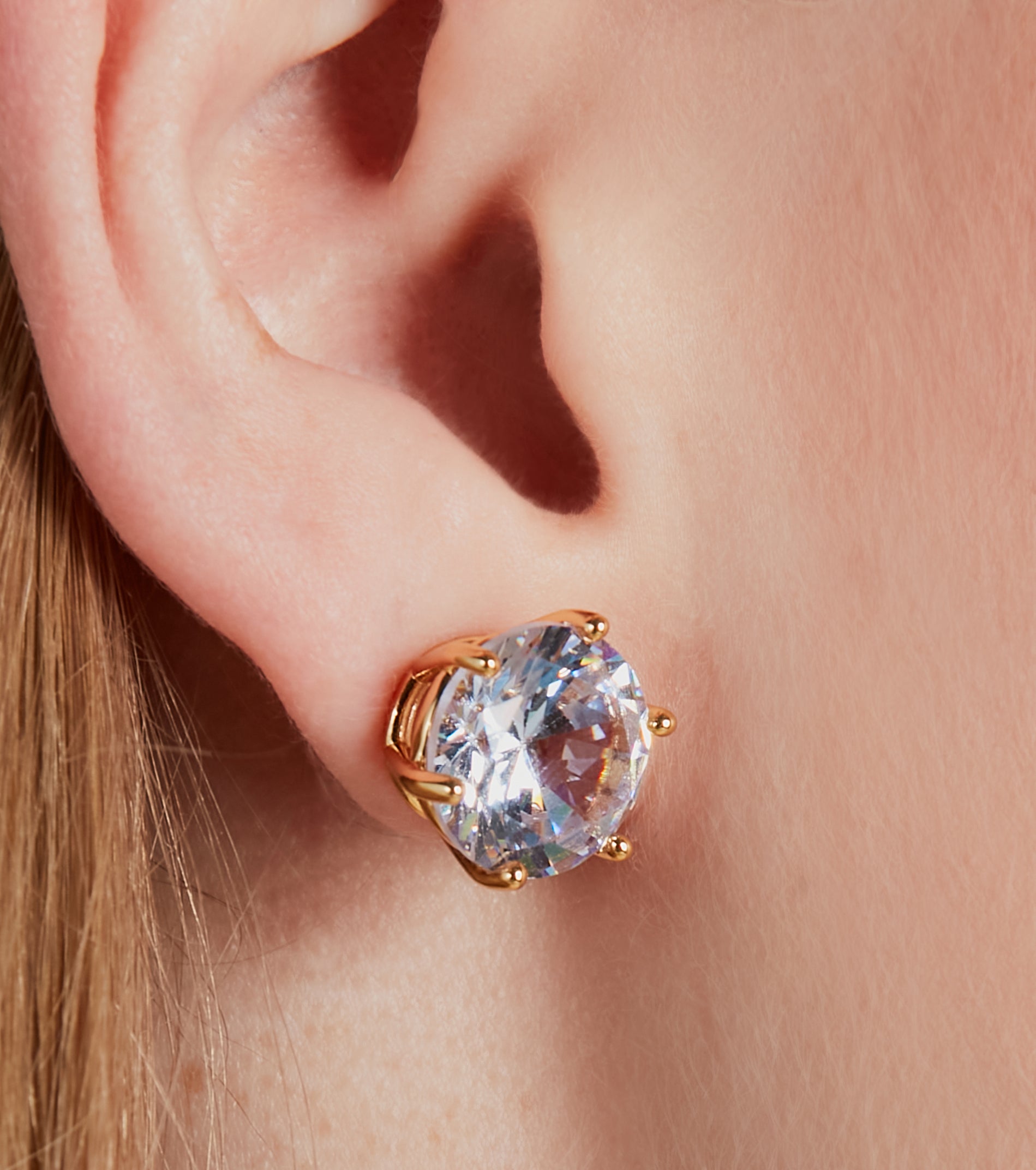 Luxe 14K Gold Plated Cubic Zirconia Stud Earrings - Image 2
