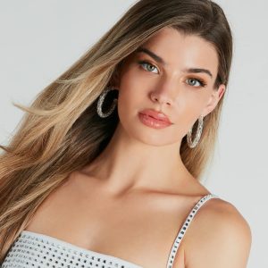 Looking Gorgeous Rhinestone-Beaded Hoop Earrings