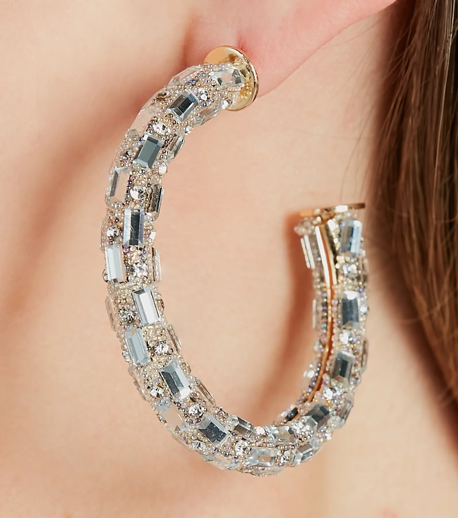 Looking Gorgeous Rhinestone-Beaded Hoop Earrings - Image 2
