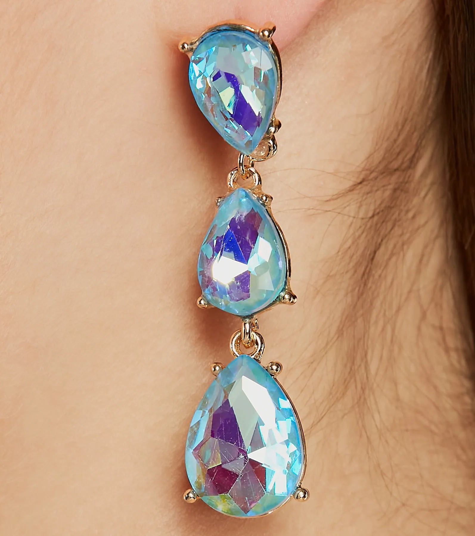 So Dreamy Iridescent Teardrop Rhinestone Earrings - Image 2
