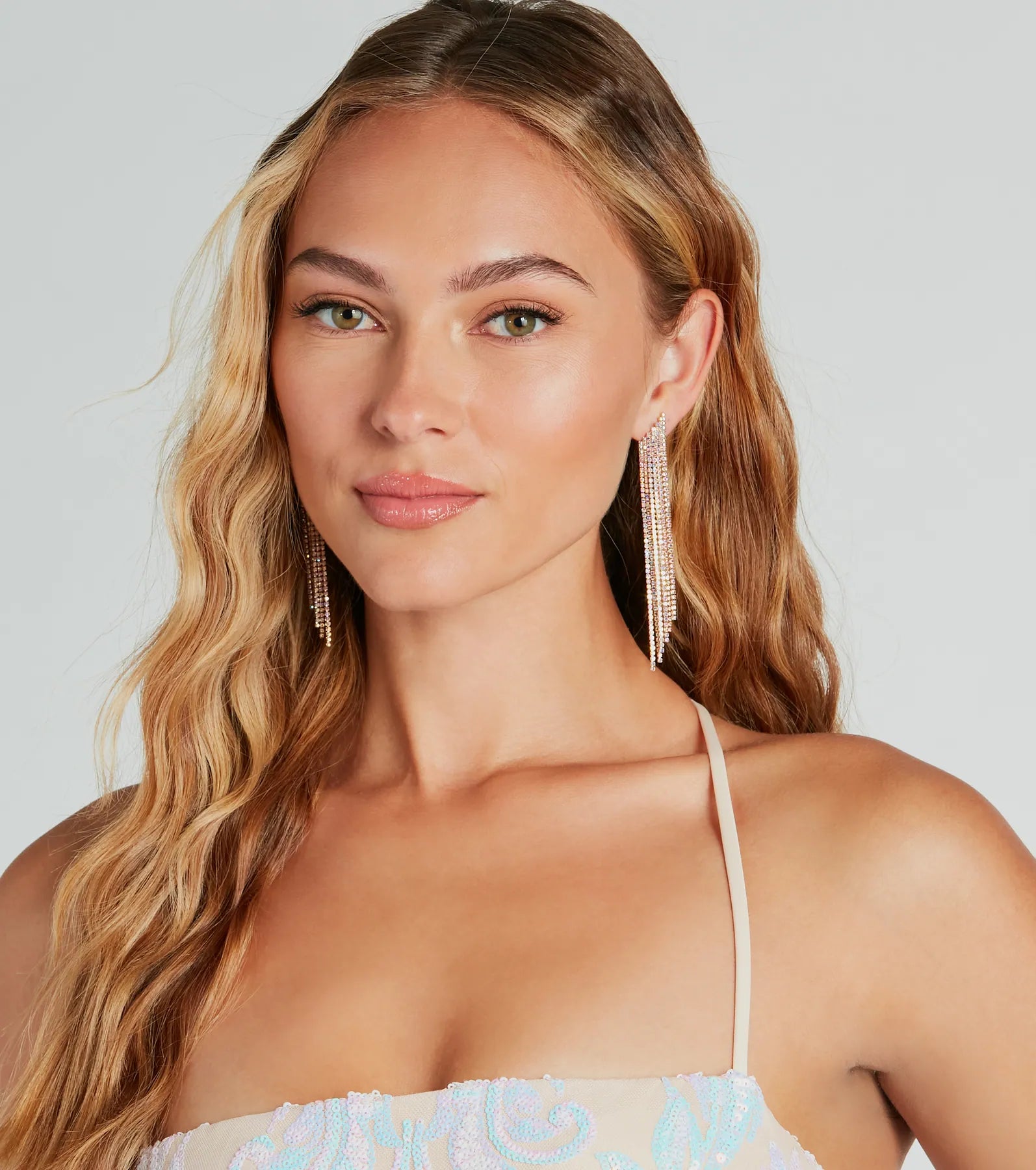 Luxe Shine Iridescent Rhinestone Fringe Earrings - Image 2