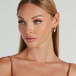 Luxe Aura Cubic Zirconia And Pearl Drop Earrings