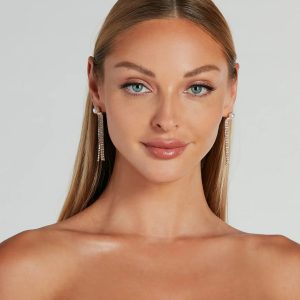 Tasteful Trend Faux Pearl Rhinestone Fringe Earrings