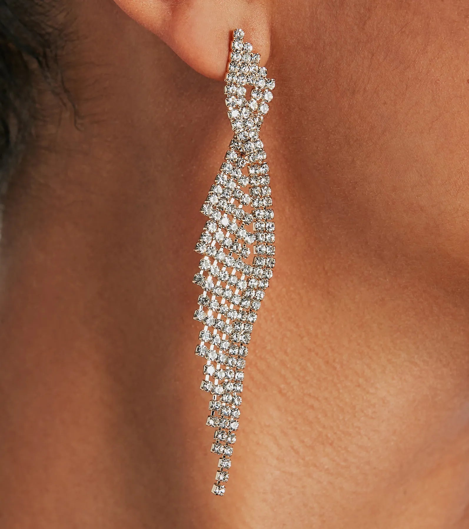 Glitzy Allure Rhinestone Twisted Fringe Earrings - Image 2