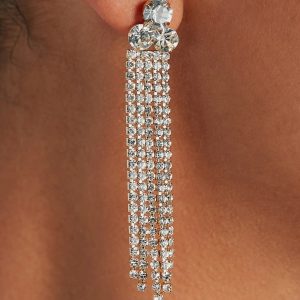Raise The Bar Rhinestone Linear Fringe Earrings