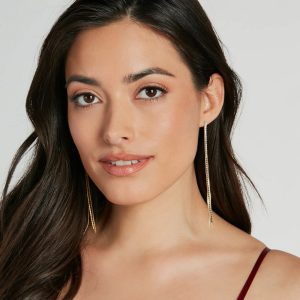 Trendy Aura Dainty Rhinestone Fringe Earrings