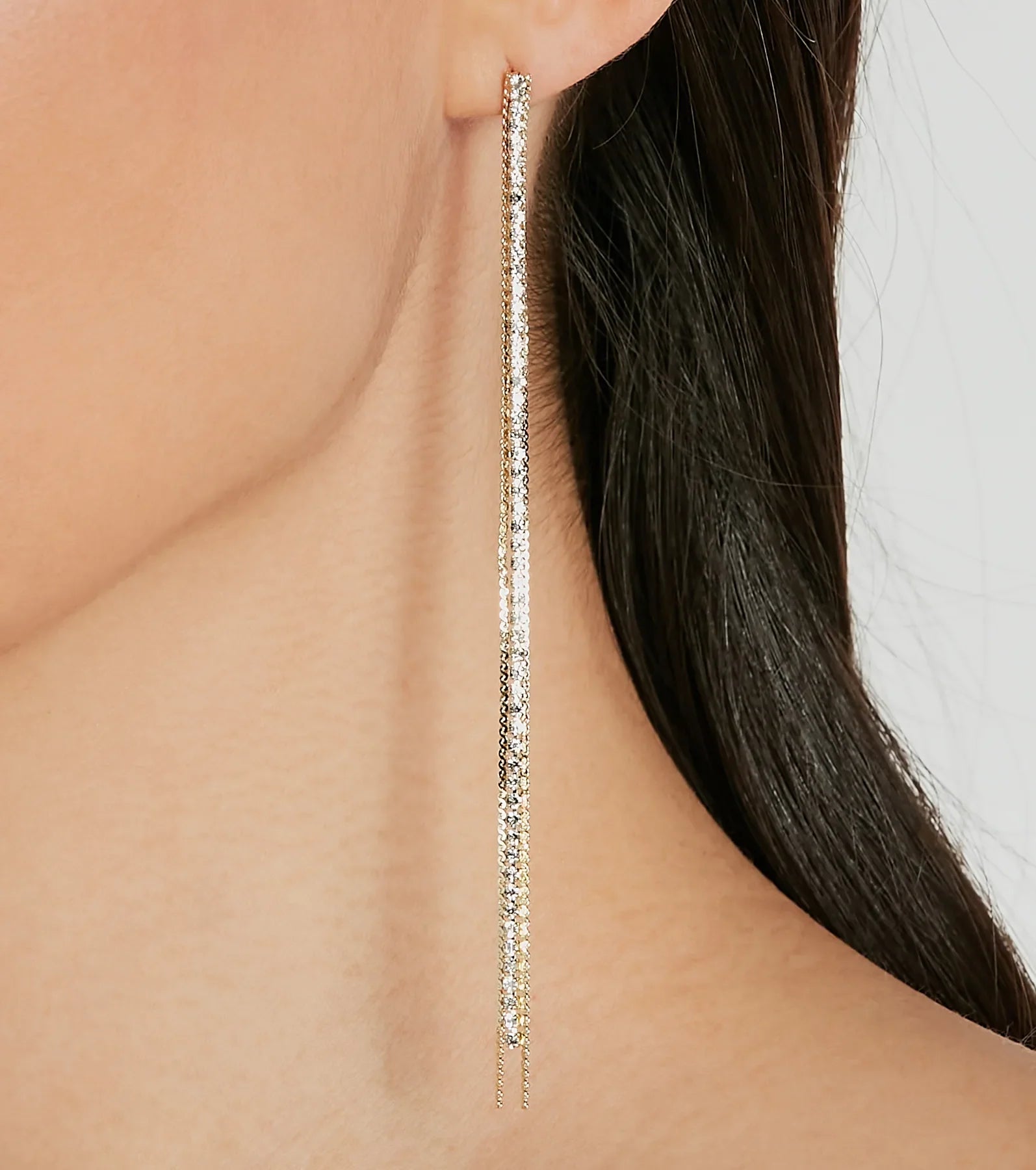 Trendy Aura Dainty Rhinestone Fringe Earrings - Image 2