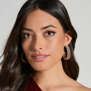 Simply Elegant Rhinestone Triple Hoop Earrings