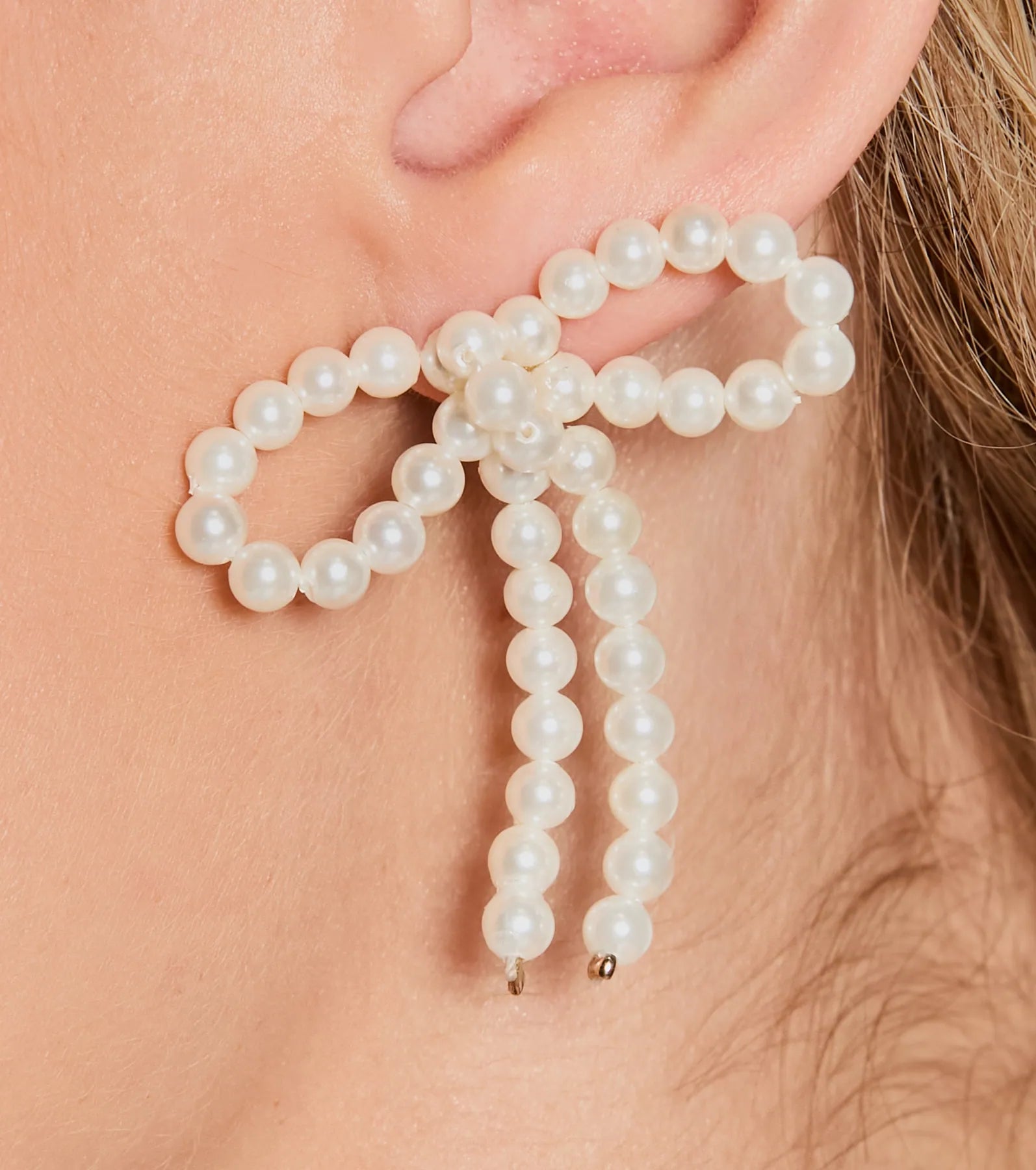 Upscale Chic Faux Pearl Bow Earrings - Image 3