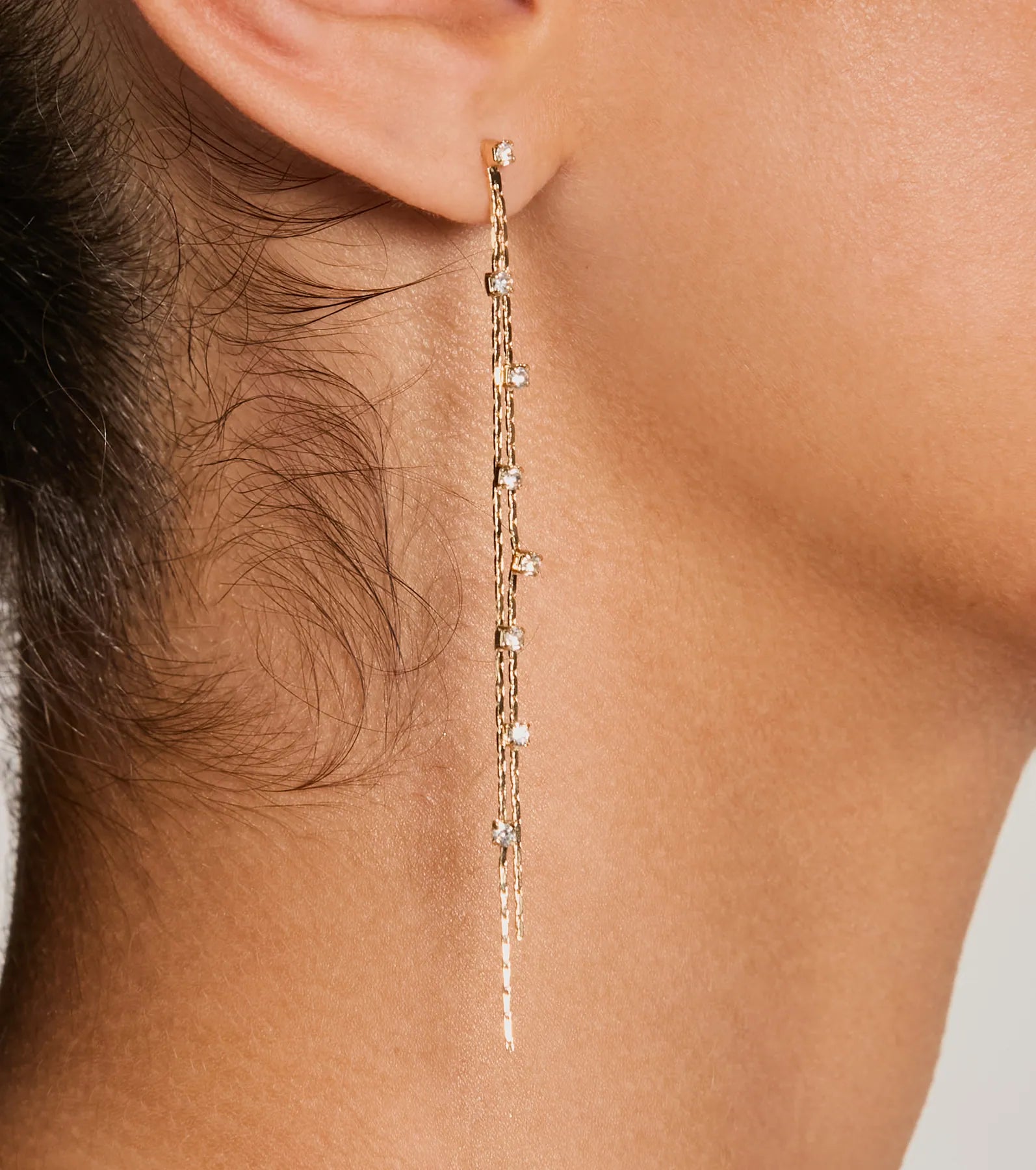 Dainty Glamour Rhinestone Linear Earrings - Image 2