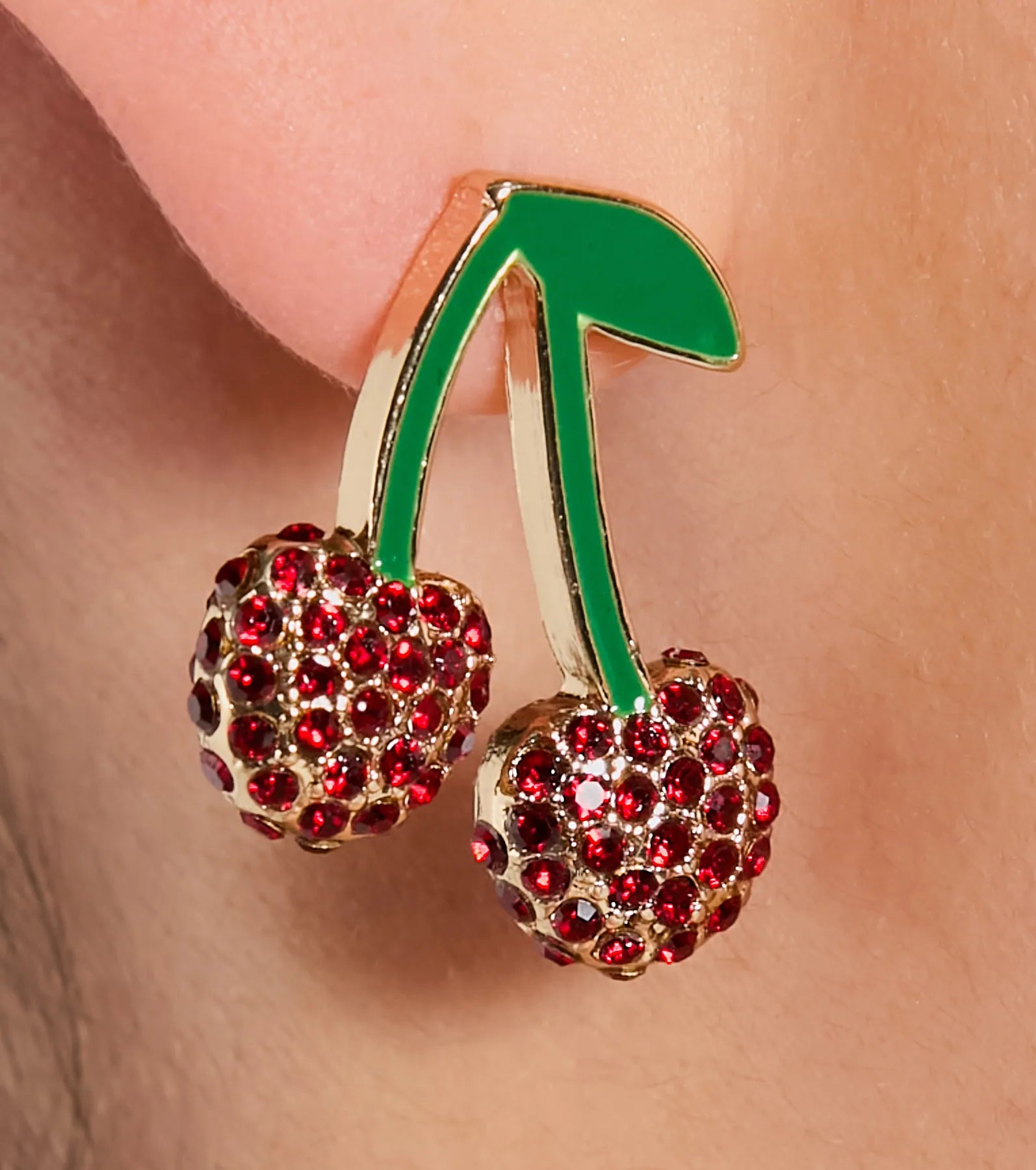 Perfect Topping Rhinestone Cherry Earrings - Image 2