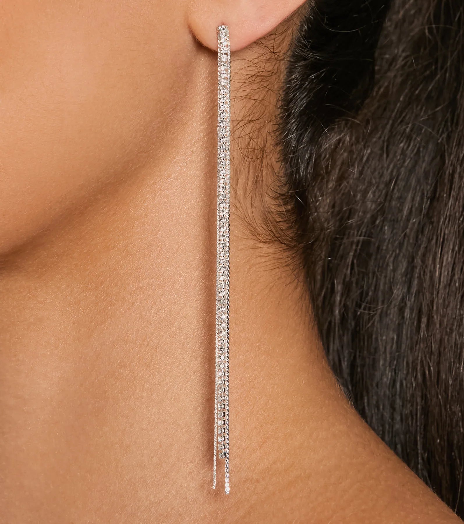 Trendy Aura Dainty Rhinestone Fringe Earrings - Image 4