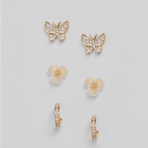 Social Butterfly Flower Hoop Earrings Set