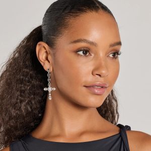 Glam Sheen Rhinestone Cross Earrings