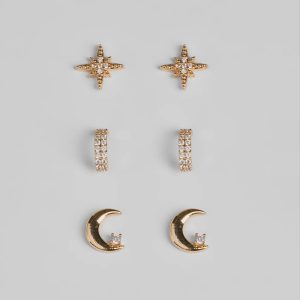 Celestial Glam Three-Pack Stud Earrings Set