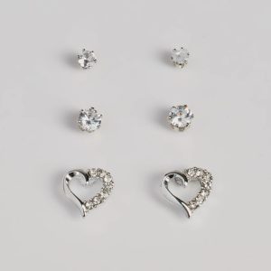 Glam Love Cubic Zirconia Heart Stud Earring Set