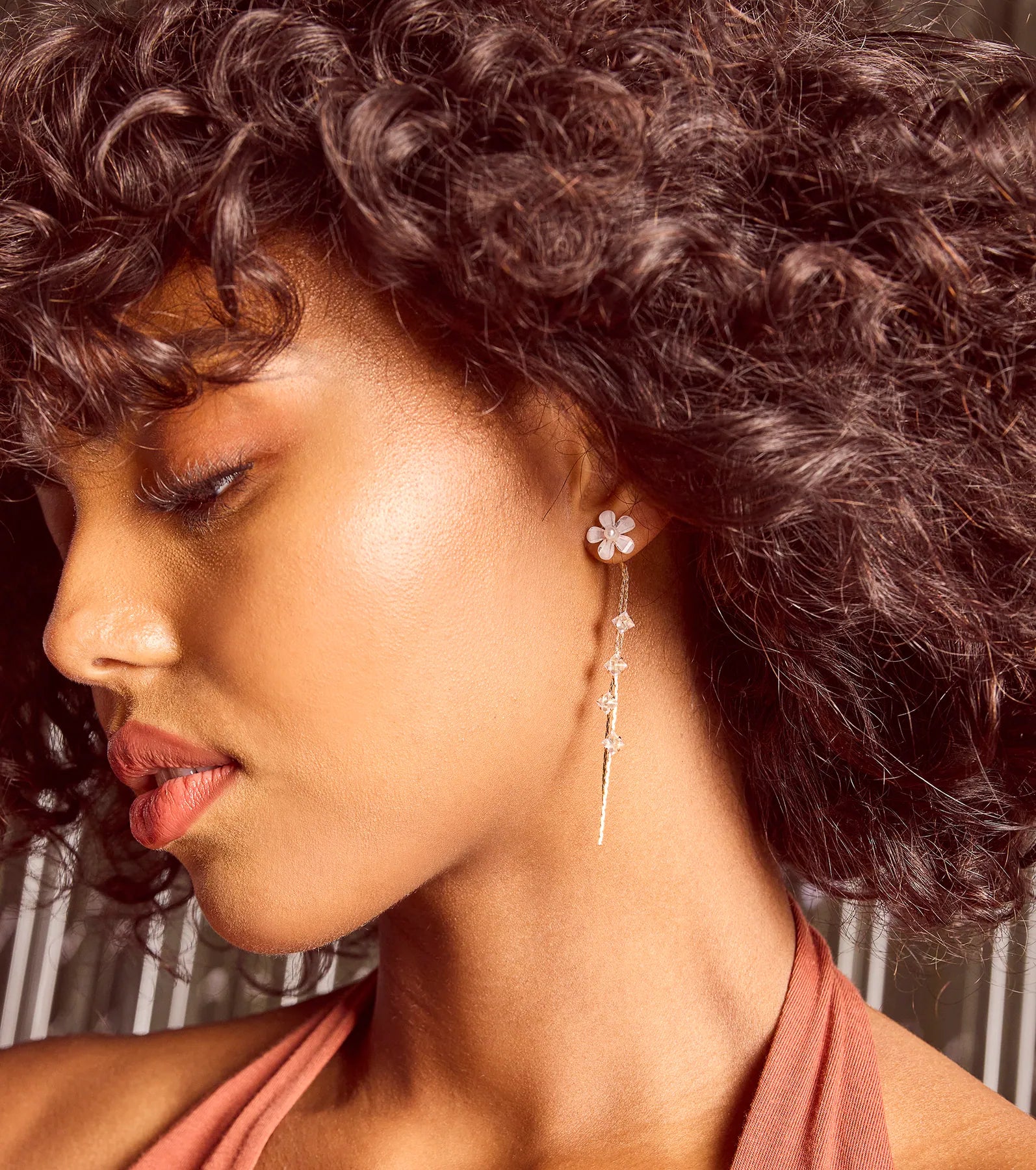 Graceful Flair Floral Linear Earrings - Image 2